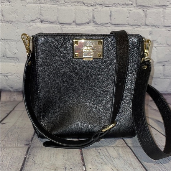 DKNY Black Leather Crossbody Bag with Gold Accents - Picture 1 of 8